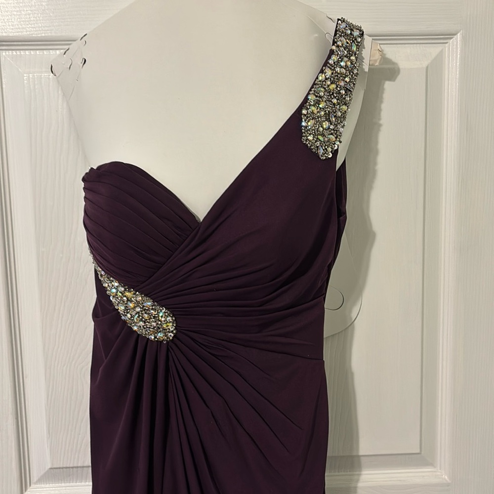 COLORS purple one shoulder maxi dress with beading/bedazzled strap (size 6)